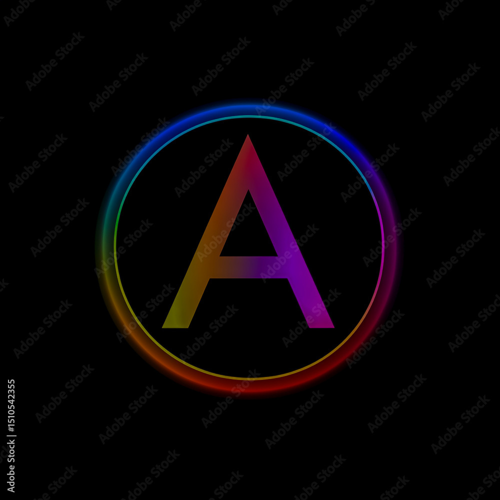 Futuristic A Monogram Glowing Inside a Vivid Holographic Circle Neon Lights Vector Art with Clean Lines Perfect Symmetry on a Black Background Digital High Contrast Aesthetic. Futuristic A Monogram Glowing Inside a Vivid Holographic Circle Neon Lights Vector Art with Clean Lines Perfect Symmetry on a Black Background Digital High Contrast Aesthetic.