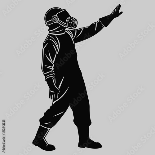 a scientist in hazmat suit silhouette vector design art and illustration