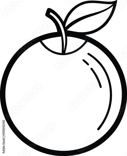 Orange Fruit Outline with Leaf Vector.