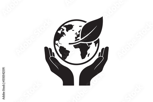 Save Earth Silhouette Design with Leaf - Nature and Planet Protection Silhouette Design