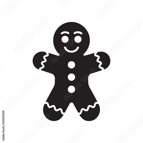 Gingerbread man holiday biscuit or cookie flat vector icon for food apps and websites. Vector black silhouette. with white background
