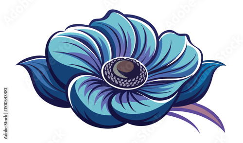 Stylized blue anemone flower illustration