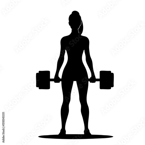 Female silhouette lifting barbell in a strong posture  