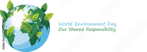 Vector design illustrating stylized globe showing continents symbolizing growth, care, and sustainability, Earth nature globe world environment, ecology green plants leaves  Art