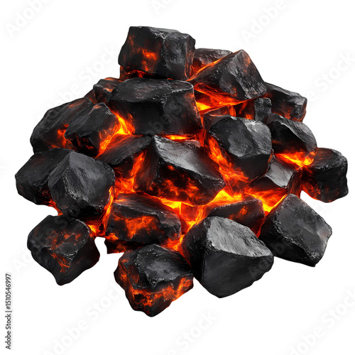Glowing Embers A Pile of Burning Coal isolated on transparent background