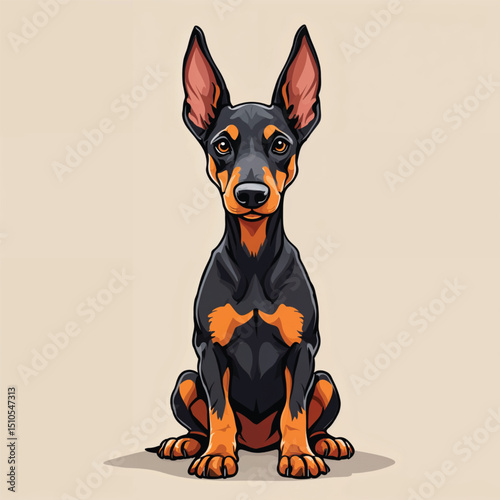 Adorable Cartoon doberman Puppy Vector Illustration