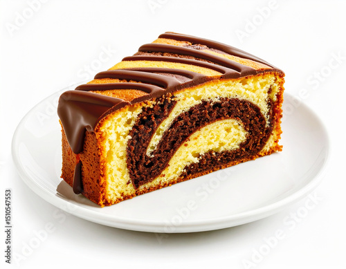 Slice of marble cake with chocolate and vanilla. AI