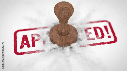Dropping Rubber Stamp Creating Dust and Bold Approved Mark