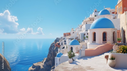 サントリーニ島の絶景と青い屋根の街並み – 地中海の美しい風景