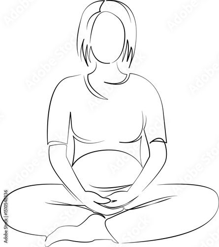 One continuous line drawing on white isolated background. Minimalism linear illustration. mother, female, woman, lifestyle, resting, pregnant, pregnancy, person, yoga, belly