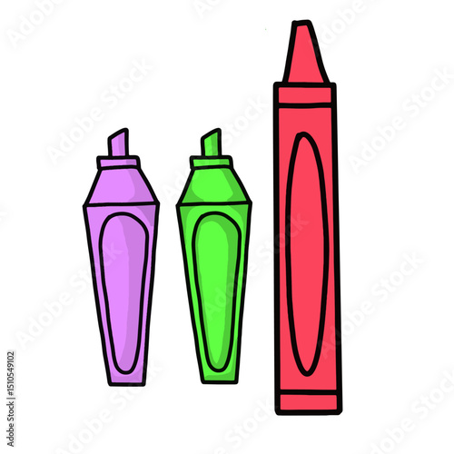 Hand drawn crayon and highlighters vector illustration. Coloring and marking tools. Perfect for designs related to art, creativity, education, school, and hobbies