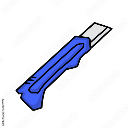 Hand drawn utility knife vector illustration. Simple craft or work knife. Blue cutter tool vector outline