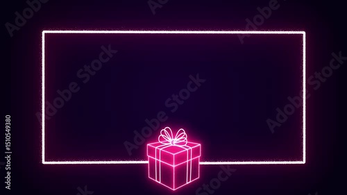 A pink gift box appears on a dark background, and a glowing pink frame appears from it.