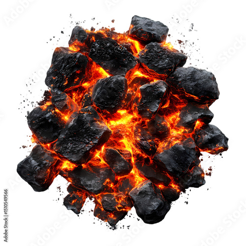 Glowing Embers and Molten Rock Aggregate isolated on transparent background