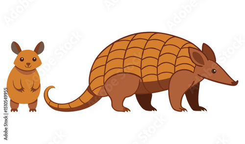 Cute cartoon armadillo and chinchilla illustration