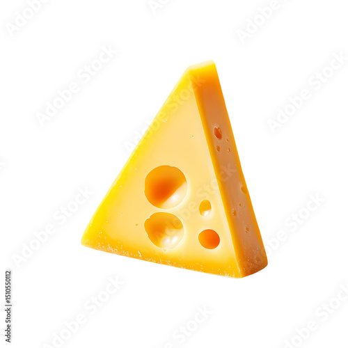 Triangular Slice of Swiss Cheese isolated on transparent background