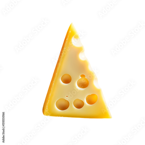 Illuminated Triangular Wedge of Swiss Cheese isolated on transparent background