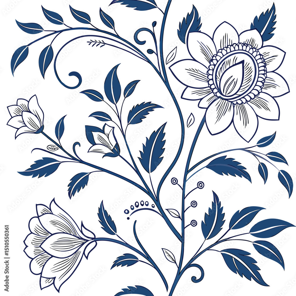 Fototapeta premium Seamless blue and white porcelain floral pattern for textile and wallpaper