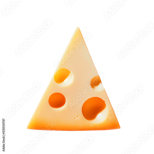 Triangular Slice of Swiss Cheese on Black Background isolated on transparent background
