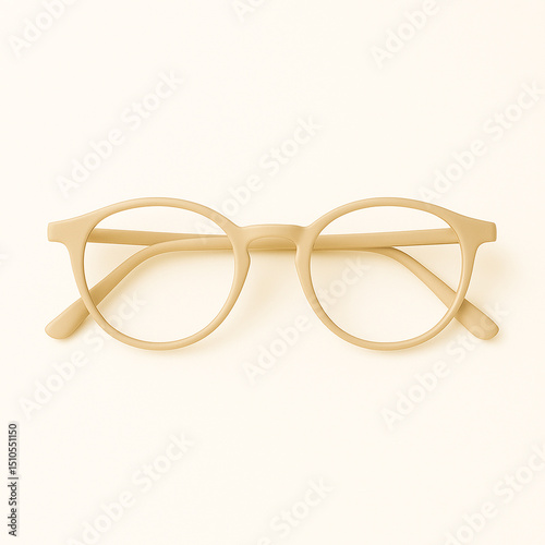 Beige round eyeglasses on white background product shot