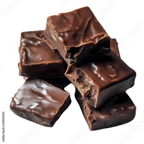 A Tempting Pile of Dark Chocolate Squares isolated on transparent background
