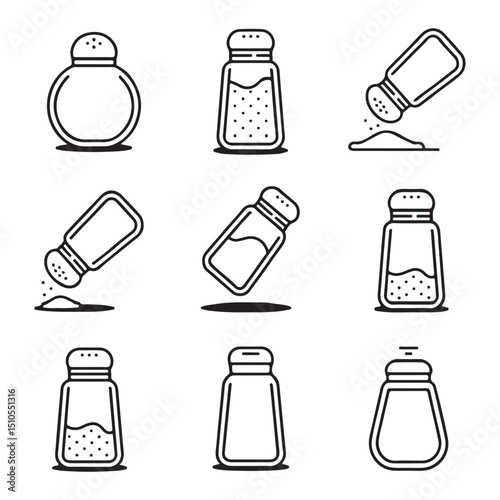 Salt Shaker Icon Set Collection. Simple Line Art Icons of Salt Shakers Dispensing Salt

