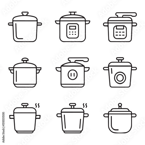 Pressure Cooker Icon Set Collection. Collection of Modern Cooking Pots and Pressure Cookers
