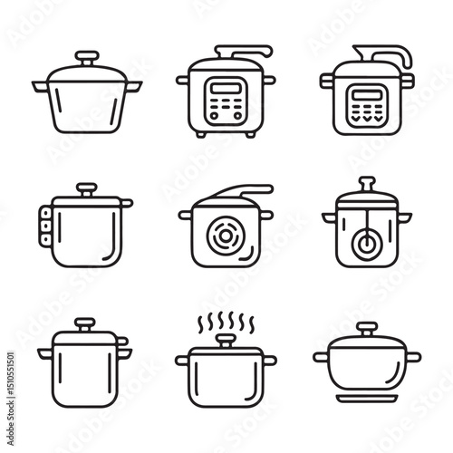 Pressure Cooker Icon Set Collection. Collection of Modern Cooking Pots and Pressure Cookers
