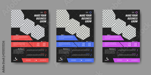 Professional A4 Size Corporate Flyer Design or Company Brochure Design Template With Three Color Variation