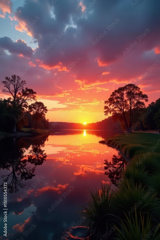 Sunset panorama, Illinois Mississippi River, travel trailer camping, home, scenic Sunset panorama, Illinois Mississippi River, travel trailer camping, home, scenic