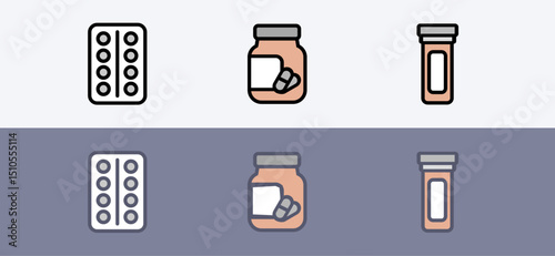 Pharmacy and hospital medical treatment symbol set - medical pills set.