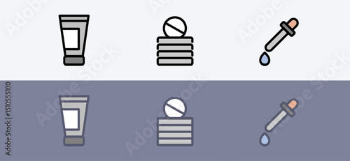 Pharmacy and hospital medical treatment symbol set - medical treatment and drops set.