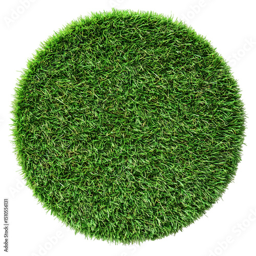 Circular Patch of Lush Green Grass on White Background A Textural Element for Design isolated on transparent background