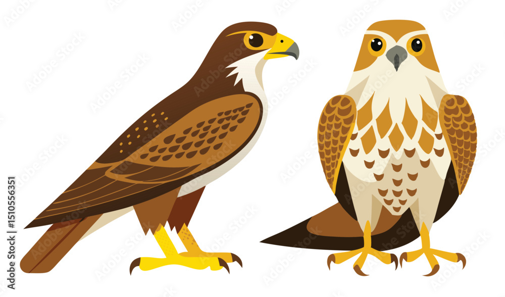 Fototapeta premium Two brown and gold hawks bird illustration