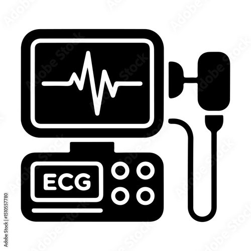 ECG Machine black icon Silhouette vector style on white background
