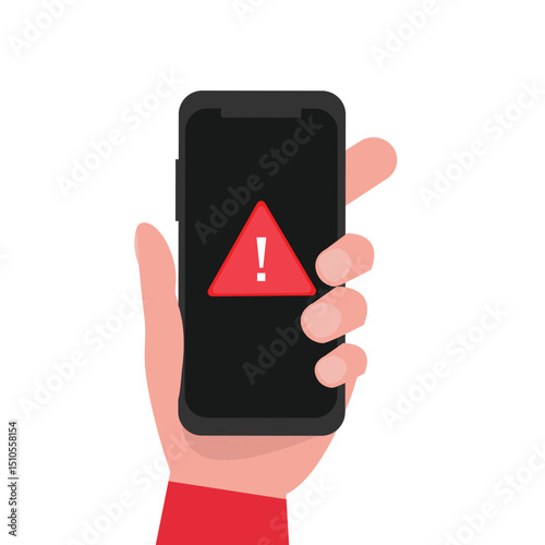 Hand holding smartphone with alert notifications on smartphone screen, Spam message sign. vector illustration...