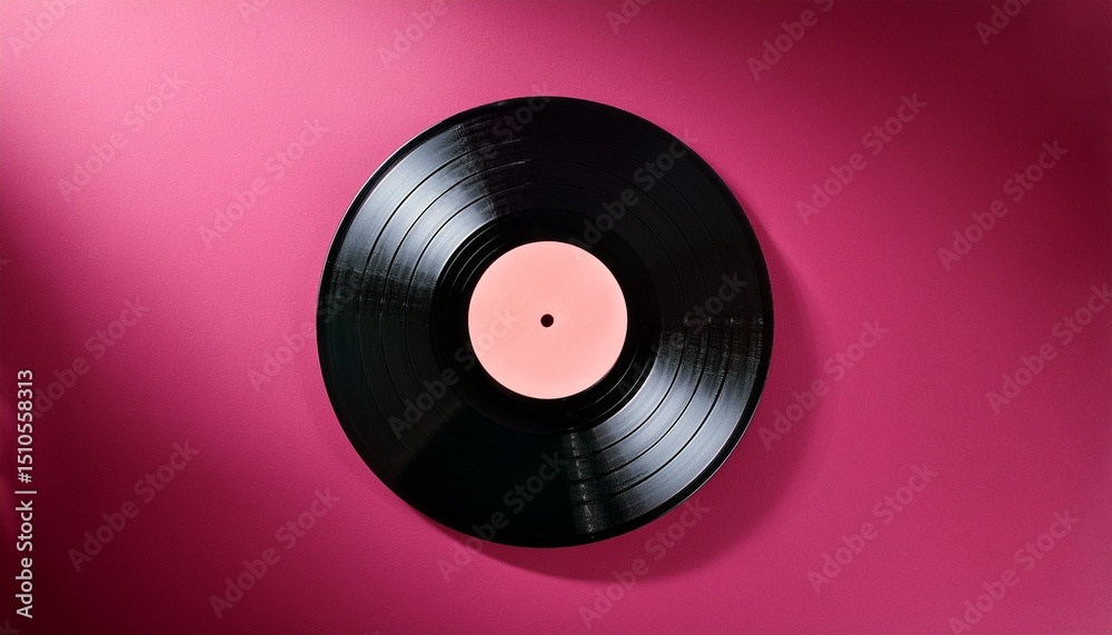 Obraz premium black vinyl record on pink background