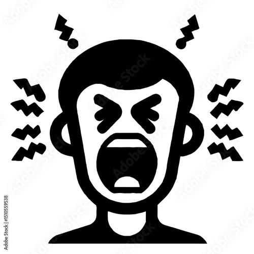 Extreme close-up of man shouting in anguish with high contrast