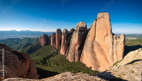 rocky peaks of mallos de riglos a climbers paradise in spain photo