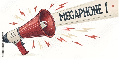Red megaphone speaker isolated on white background banner
