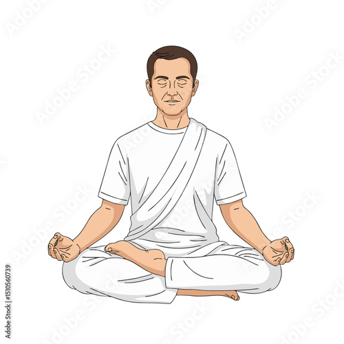 Male Character Illustration Meditating in Lotus Pose for International Yoga Day