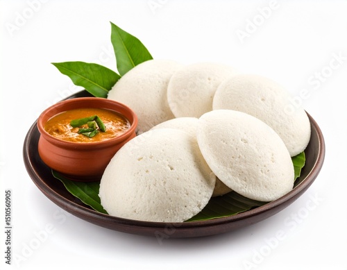 idli with chutney on a white background 