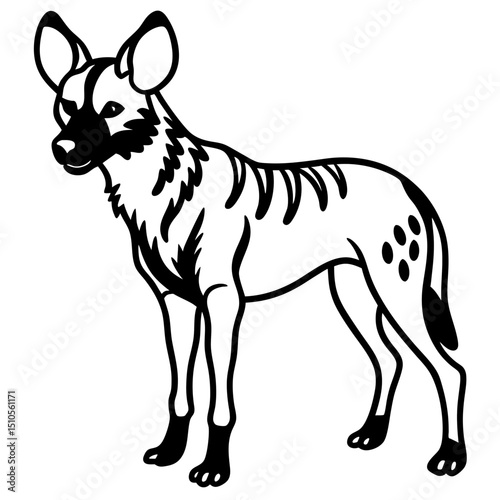 African Wild Dog line art vector