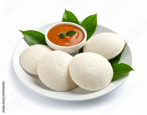 idli with chutney on a white background 