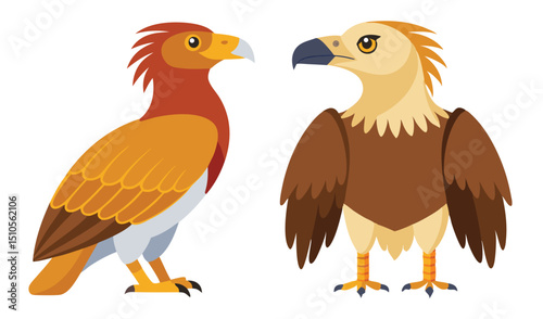 Two cartoon birds of prey facing each other