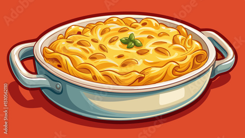 creamy, baked macaroni and cheese served in a white dish, golden and bubbling, inviting comfort and warmth, perfect for family meals or gatherings, symbolizing home-cooked joy and tradition