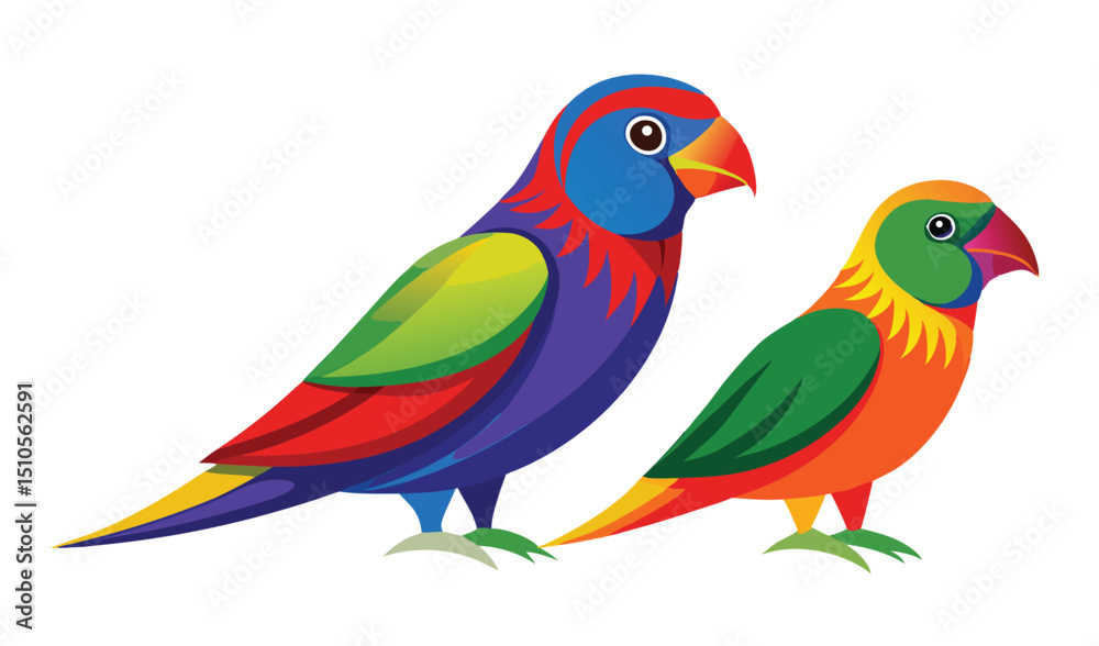 Naklejka premium Two colorful rainbow lorikeet parrots illustration