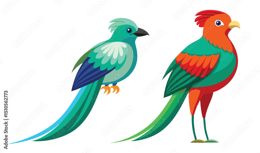 Obraz premium Two vibrant tropical birds illustration
