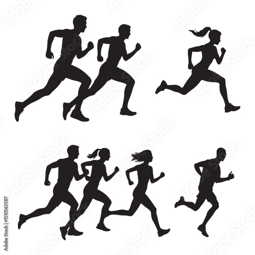 Running Man Silhouette Vector Illustration. Athletic Jogging Male for Sports and Fitness Concepts