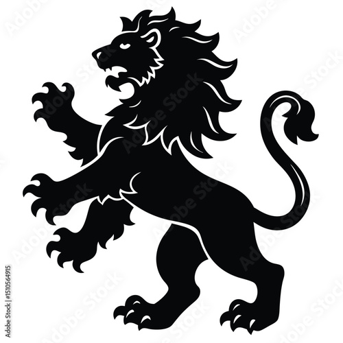 Dynamic black lion silhouette roaring in a powerful pose